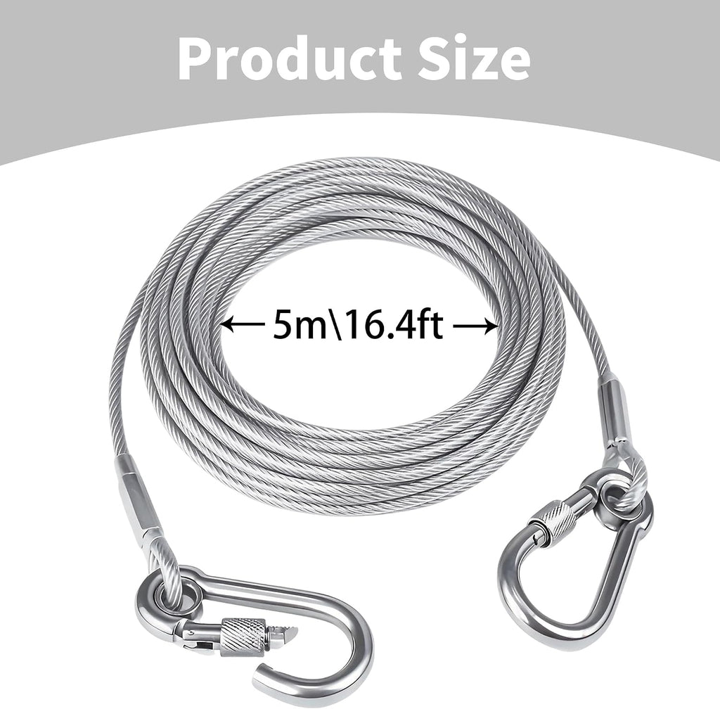 Steel Reflective Tie Out Cable, Wire Clothesline & Dog Leash(16.4FT)