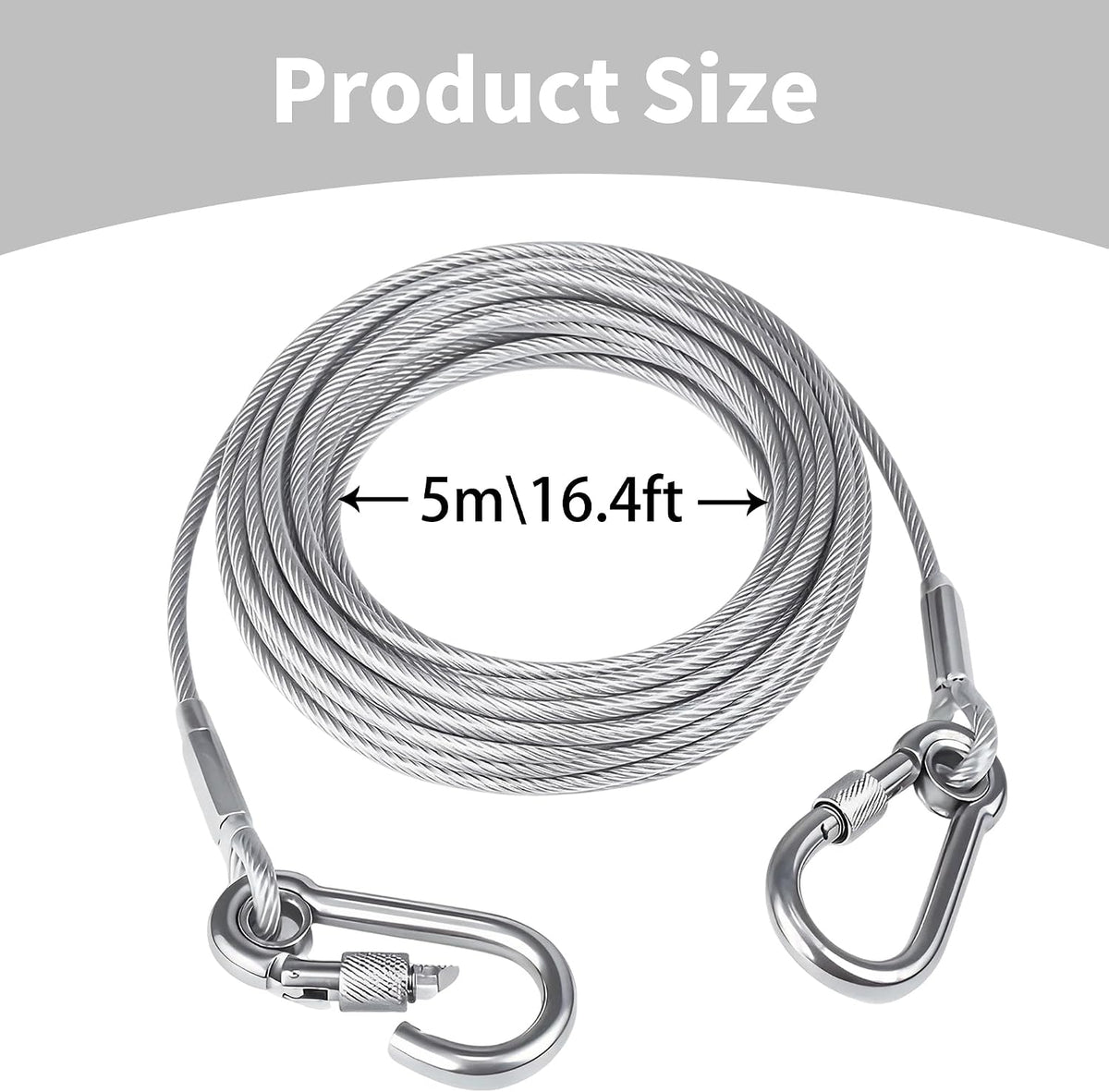 Steel Reflective Tie Out Cable, Wire Clothesline & Dog Leash(16.4FT)