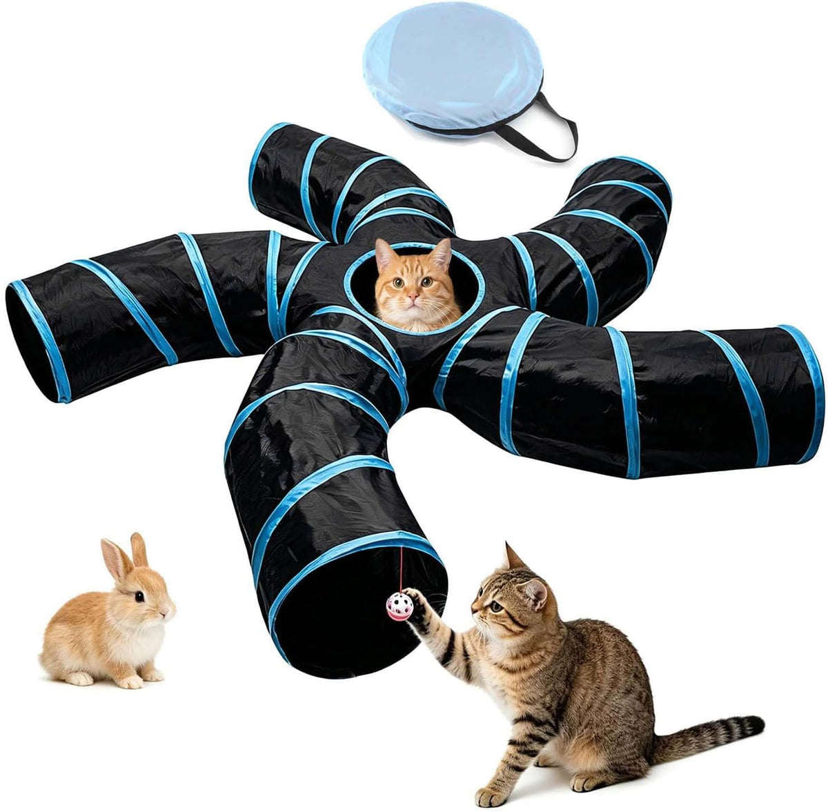 Bemodst S-Type Cat Tunnel, 2 Way/3 Way/4 Way/5 Way Collapsible S-Shape Small Animal Tubes Kitty Tunnels Interactive Maze House Toy with Storage Bag for Kitten Puppy Rabbit Guinea Pig (Rainbow-2 Way)