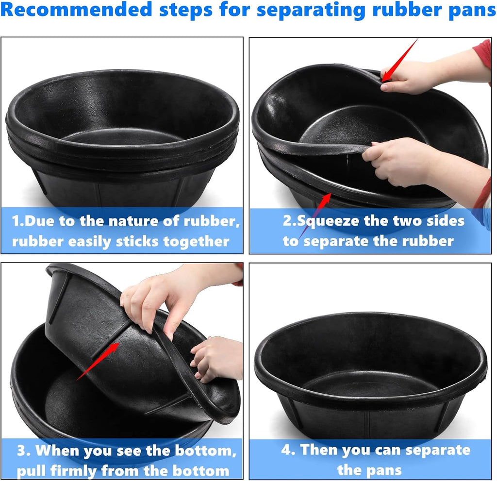 3 Pack Rubber Feed Pan, 8 Quart Large Horse Feed Bucket, Heavy Duty Rubber Water Bowl for Livestock, Stackable Chicken Dust Bath Tub for Pig Goat Dog Cat Farm Animal Feeding, 14.5'' x 4.5''
