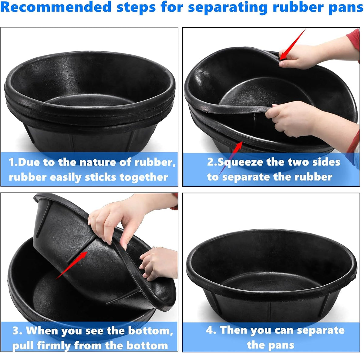 3 Pack Rubber Feed Pan, 8 Quart Large Horse Feed Bucket, Heavy Duty Rubber Water Bowl for Livestock, Stackable Chicken Dust Bath Tub for Pig Goat Dog Cat Farm Animal Feeding, 14.5'' x 4.5''