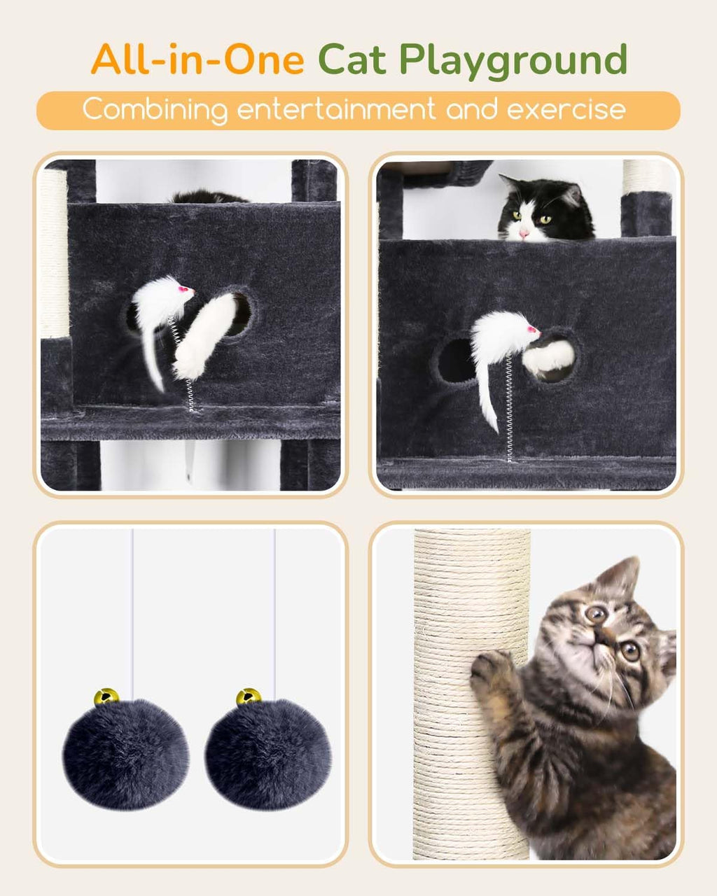 Globlazer 80in Cat Tree Tower for Indoor Cats Large Adult, S80B, Dark Grey