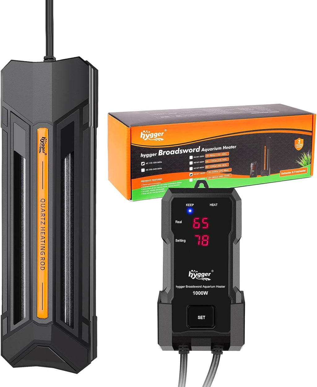 hygger 500W Aquarium Heater with Controller, Adjustable & Submersible Fish Tank Heater with Digital Display Safety Triple Protection Beeping Alarm for Saltwater and Freshwater 65-135 Gallon