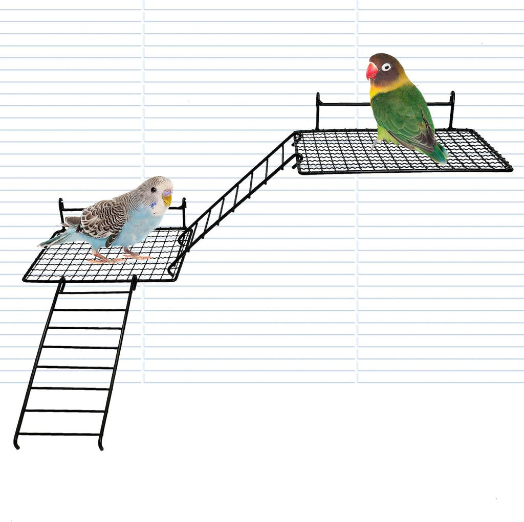 BNOSDM Stainless Steel Grid Platform for Parakeet 4 PCS Bird Perches Platform Parrot Stand with Climbing Ladder Bird Cage Accessories for Small to Large Birds (L)