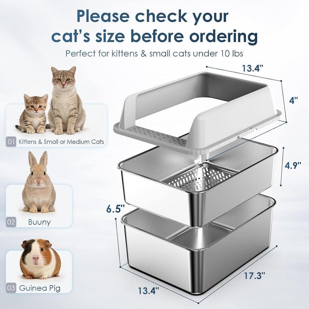Suzzipaws Enclosed Stainless Steel Sifting Litter Box for Pine Pellets
