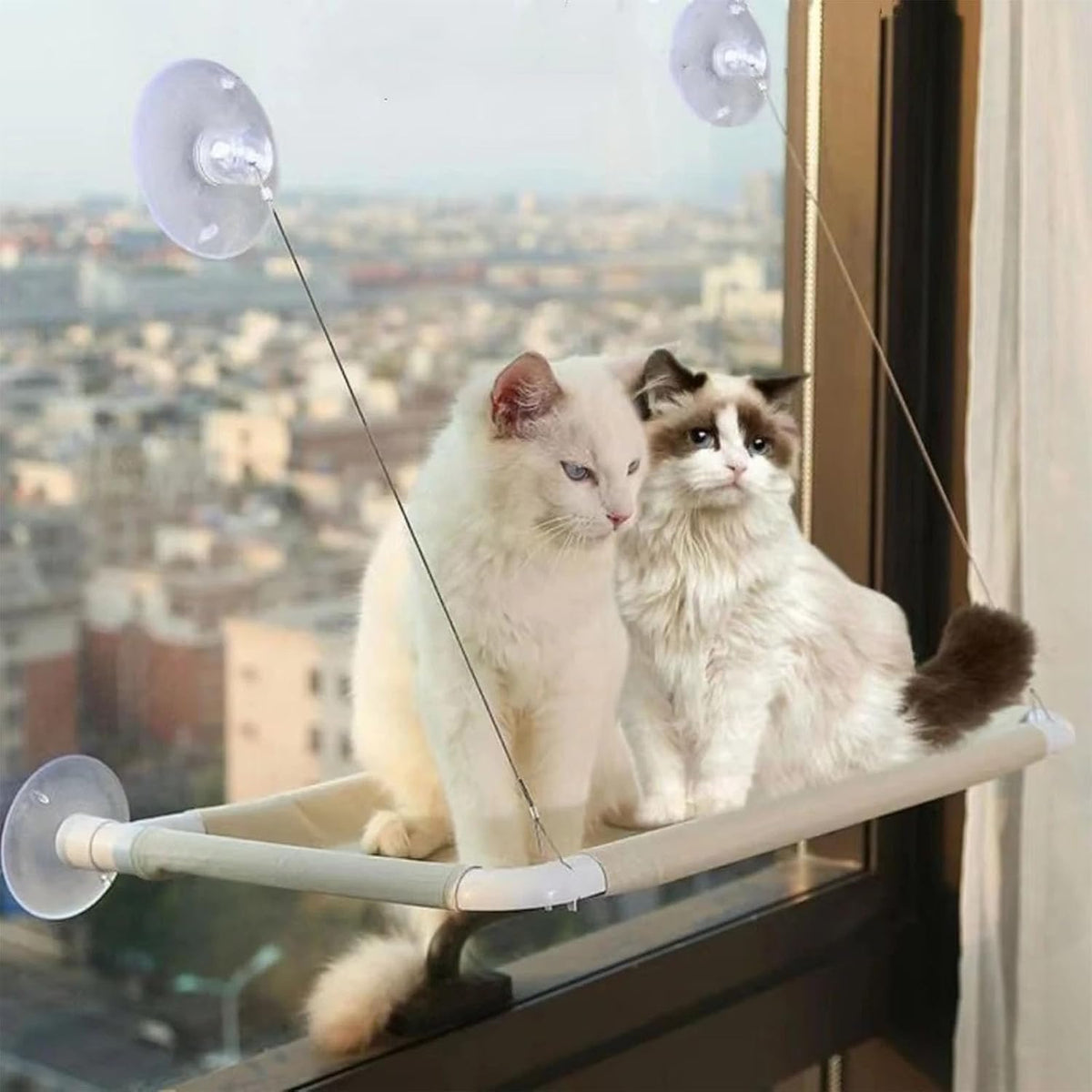 Khaki Cat Window Hammock Perch Cat Safety Sunny Bed with Durable Heavy Duty