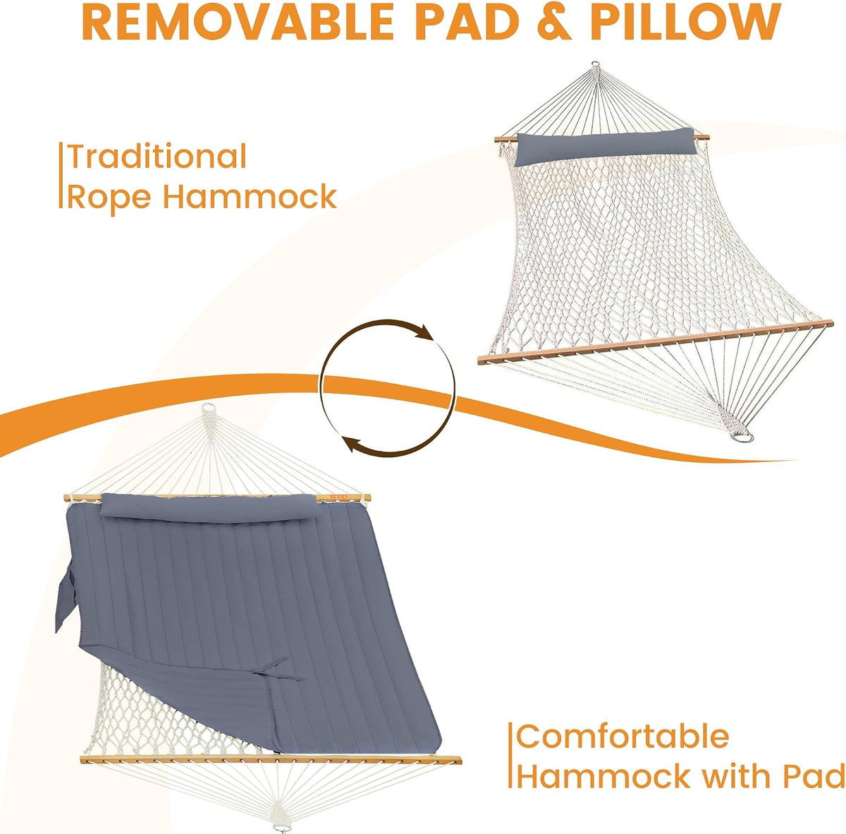 Lazy Daze Double Handwoven Rope Hammock with Pad and Pillow Set for Outdoor