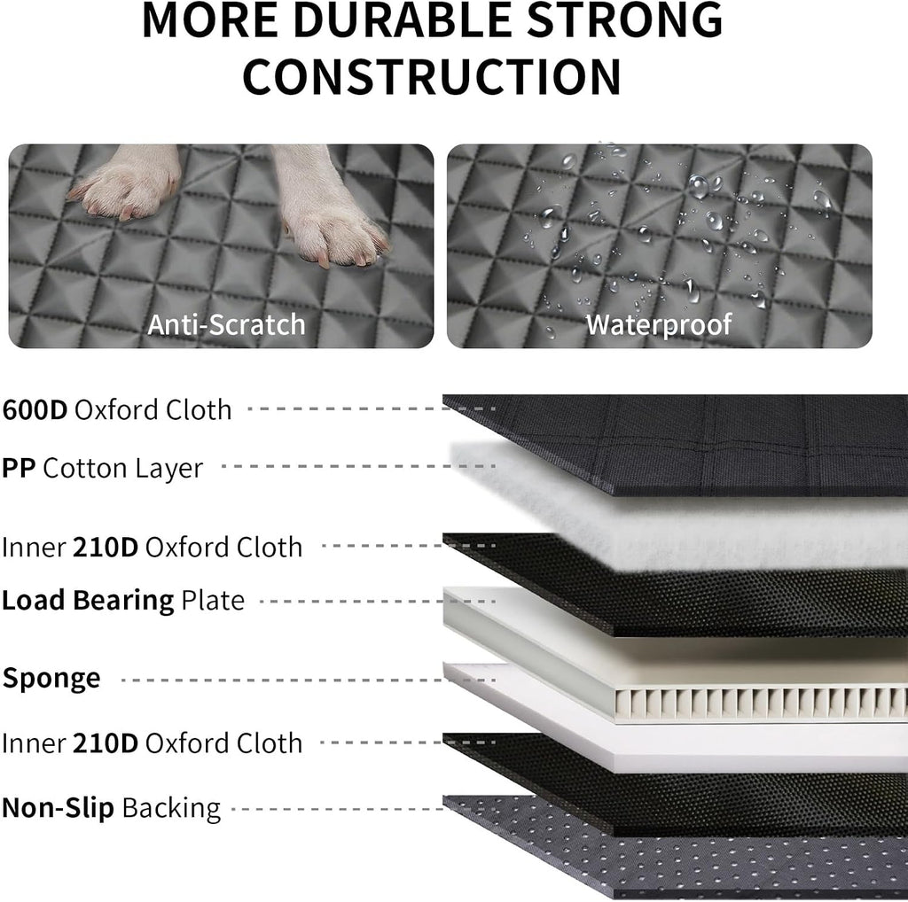 Garvee Back Seat Extender for Dogs, Hard Bottom Dog Seat Cover, Holds Up to 400 LB, Waterproof Backseat Cover Pet Hammock for Car, SUV, Truck, Easy to Use & Clean, Black