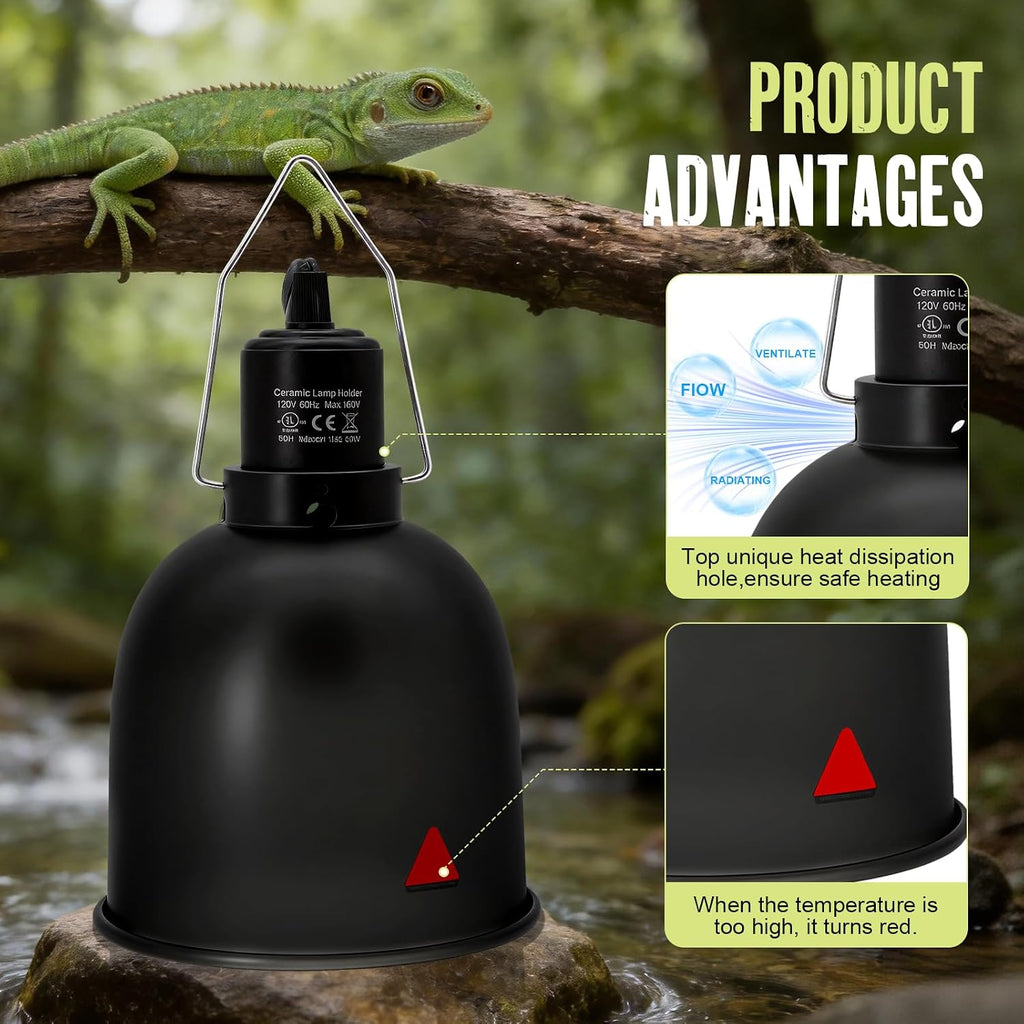 2-Pack Reptile Light Fixture 5.5in Deep Dome Reptile Lamp Fixture Heat Lamp Fixture for Heat/UVA/UVB Bulb Basking Lamp Max 160W for Reptile Habitat