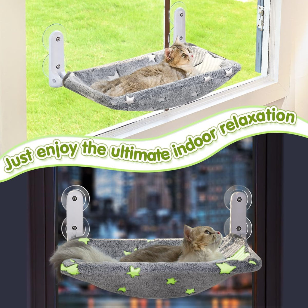 Zoratoo Glow in the Dark Cat Window Perch, Foldable Cordless Pet Hammock, M