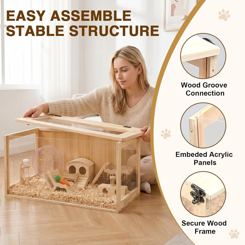 Menkxi 18 in 1 Large Wooden Hamster Cage 32"x16"x16" Dwarf Hamster Cage