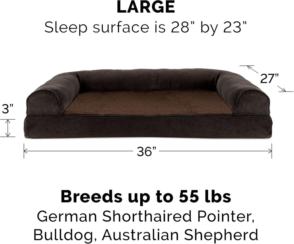 Furhaven Replacement Dog Bed Cover Sherpa & Chenille Sofa-Style, Machine Washable - Coffee, Large