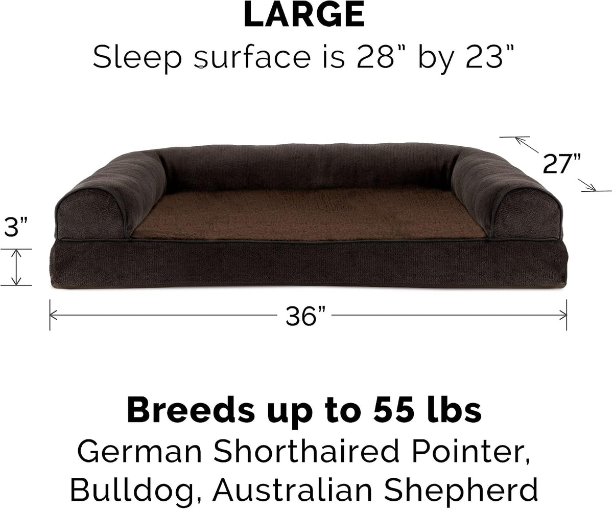 Furhaven Replacement Dog Bed Cover Sherpa & Chenille Sofa-Style, Machine Washable - Coffee, Large
