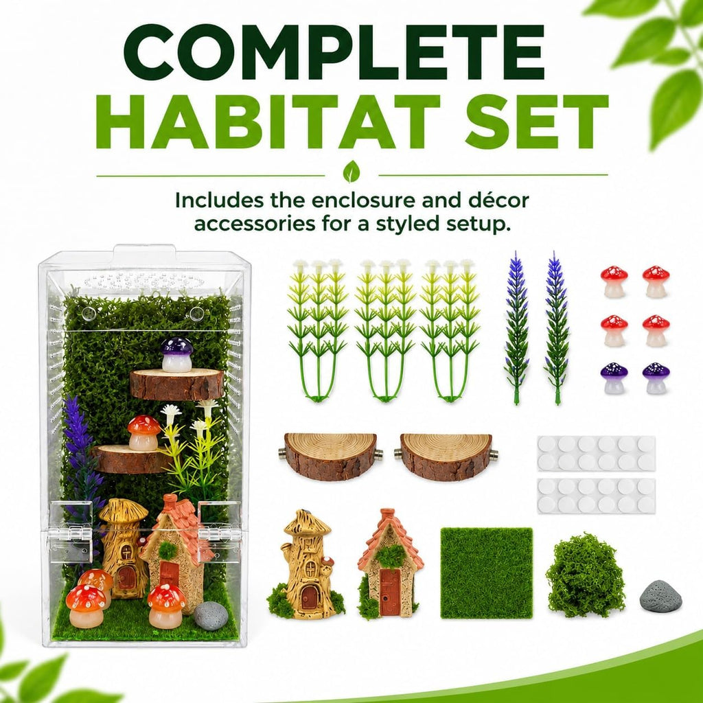Jumping Spider Enclosure Kit, Escape-Proof Reptile Enclosure, Habitat for Spiderling, Mantis, Tarantula, Acrylic Terrarium with Magnetic Door Cribs Ventilation Spider House(Small)