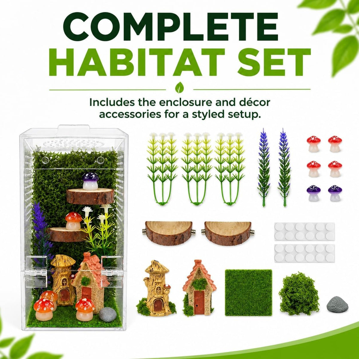 Jumping Spider Enclosure Kit, Escape-Proof Reptile Enclosure, Habitat for Spiderling, Mantis, Tarantula, Acrylic Terrarium with Magnetic Door Cribs Ventilation Spider House(Small)