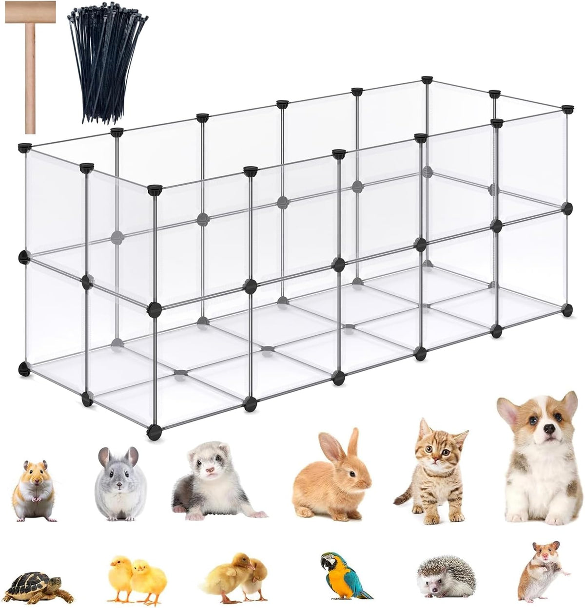 DINMO 38 Panels Bunny Playpen with Floor, Plastic, 61.2"L x 24.8"W x 24.8"H
