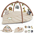 Blissful Diary Baby Play Gym & Activity Mat, Leaf Shaped Baby Tummy Time Play Mat with 6 Detachable Toys, Promotes Motor Skills & Sensory Development, Newborn Baby Essentials Gift, Oatmeal Beige