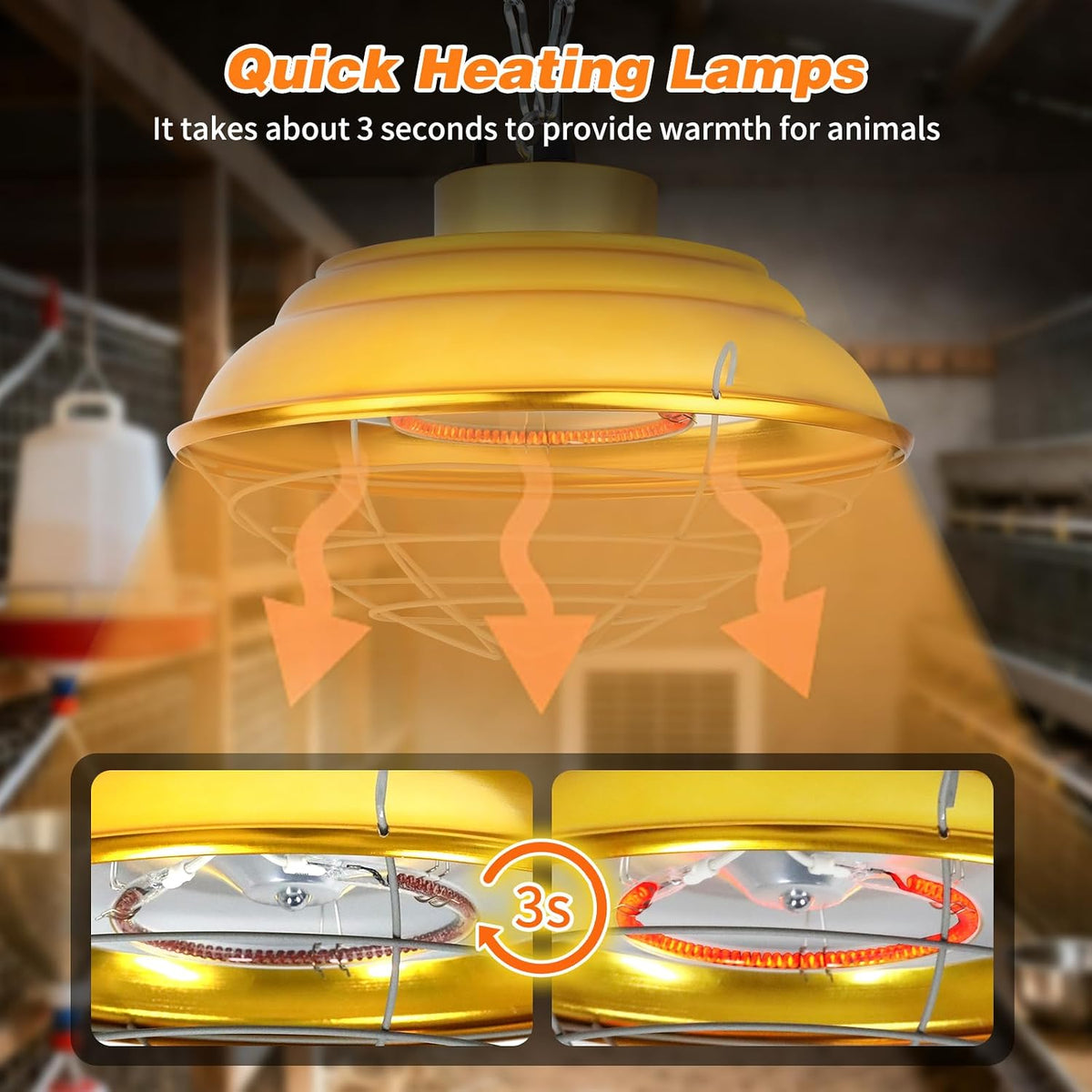 600W Chicken Coop Heat Lamp, 2-Stage Brooder Heater for Chicks