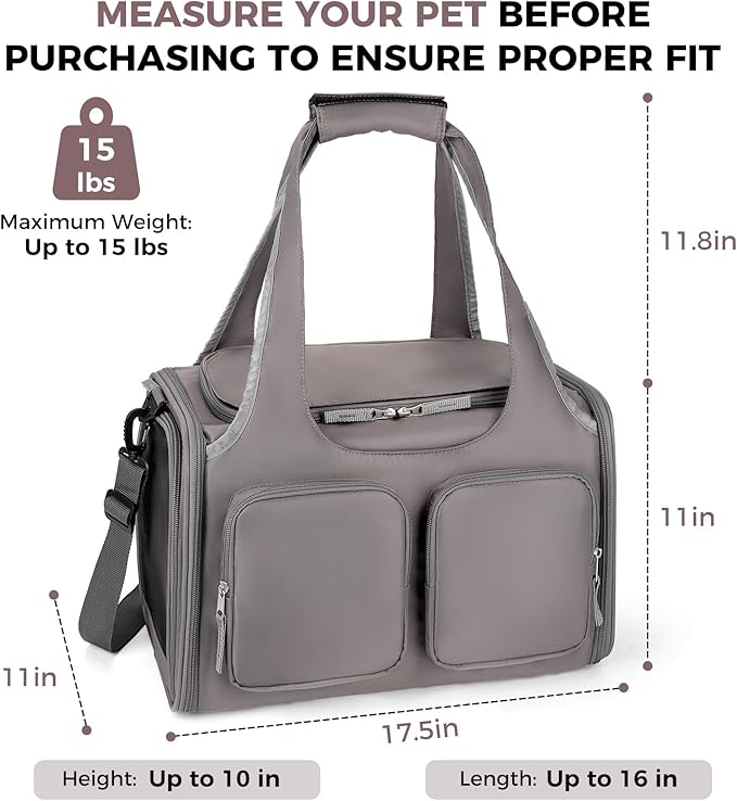 Dog, Cat Carrier for Pets Up to 15 Lbs, Airline Approved Collapsible Soft-Sided - Image 2