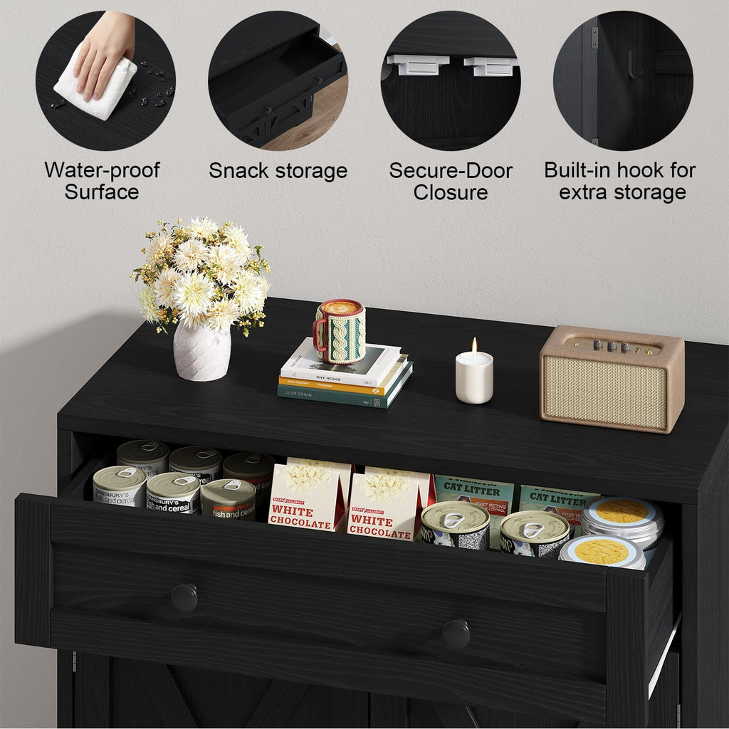 knoworld Cat Litter Box Enclosure with Storage Drawers,Black