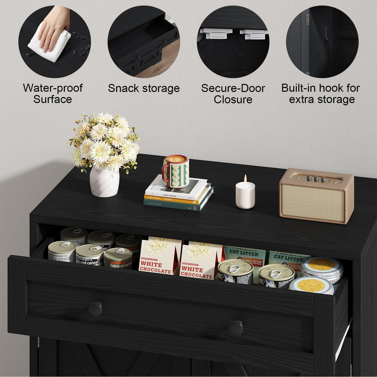 knoworld Cat Litter Box Enclosure with Storage Drawers,Black