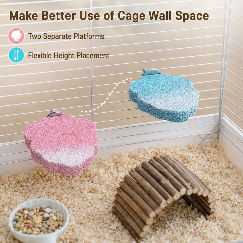 2-Pack Resin Hamster Cage Platforms for Dwarf Hamsters, Blue and Pink
