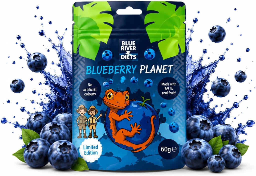 Blue River Diets Complete Crested Gecko Food for Crested Geckos | All-Natural Gecko Food Made in the UK | 2.10oz | 60g Blueberry Planet | 69% Real Fruit