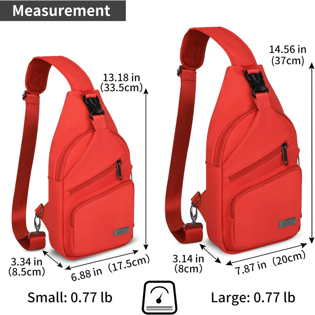 Sling Bag Small Crossbody Backpack Chest Bags Daypack with USB Cable Travel (Red)