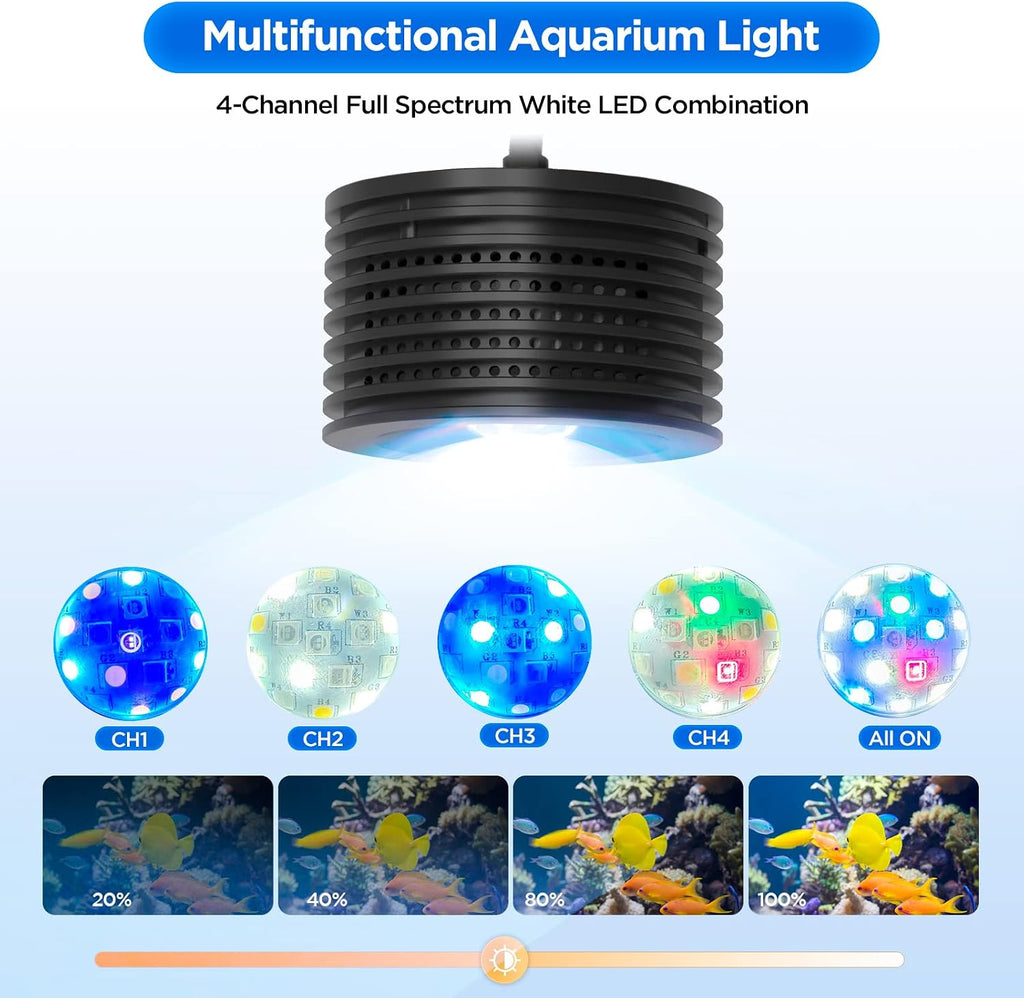 Full Spectrum Aquarium Light, Adjustable Saltwater Super Bright Fish Tank Light for Reef, Coral, Planted Nano Saltwater Aquarium Tank (A-20 Saltwater 16W)