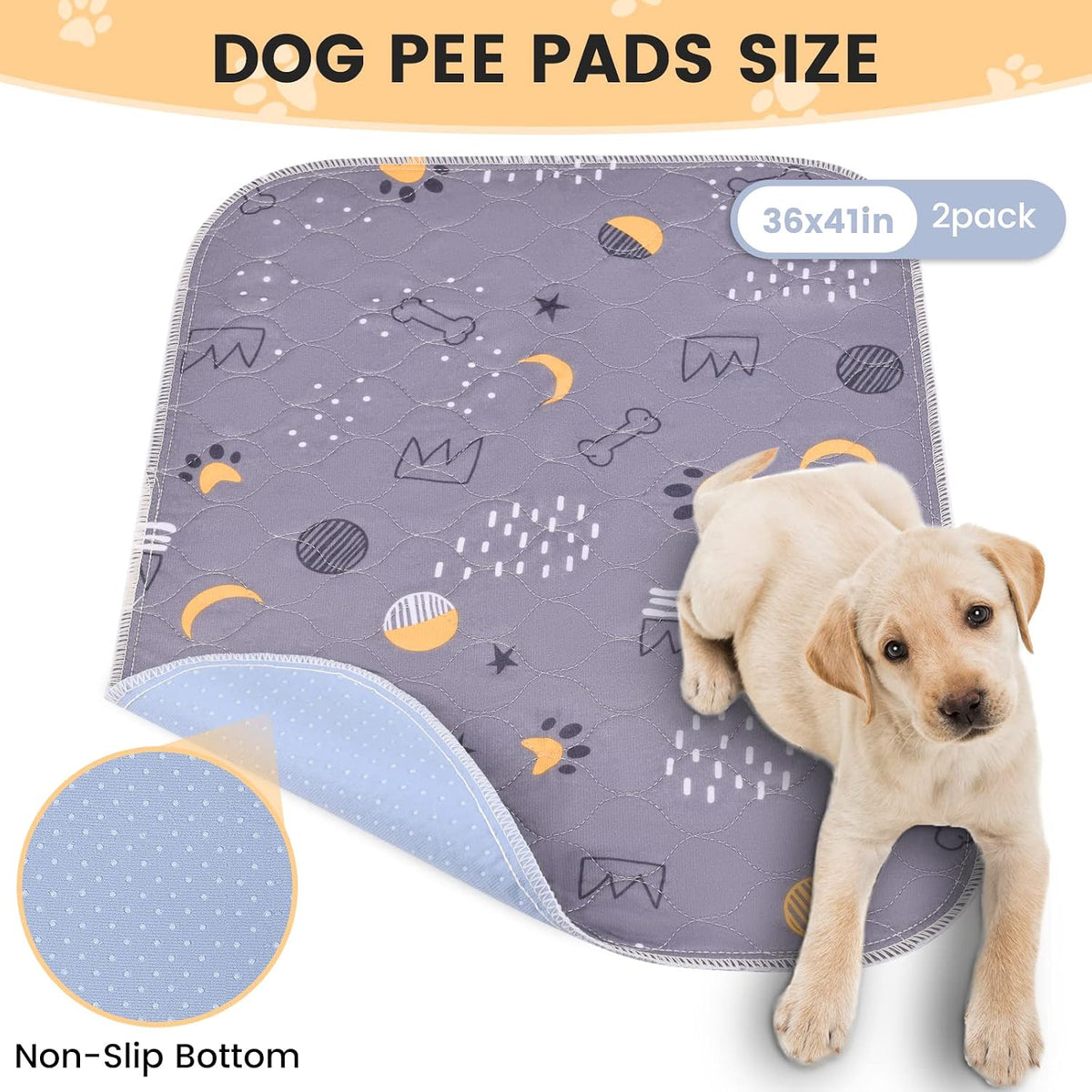 UPSKY Washable Pee Pads for Dogs 2 Pack 36"x41" Reusable Puppy Pads Waterproof Pet Training Pads, Non-Slip Dog Mats Fast Absorbent Whelping Pads for Playpen, Potty, Crate, Bed