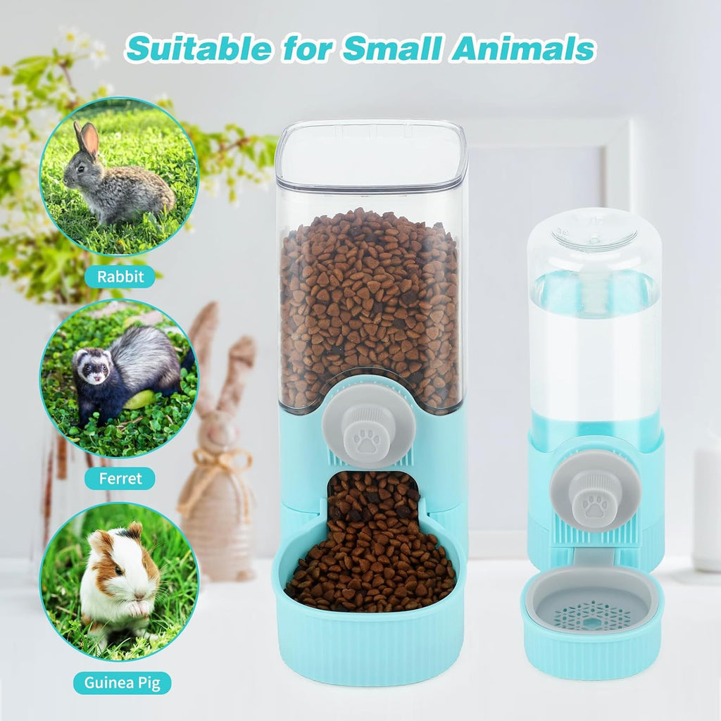 YUEPET Bunny Water Dispenser and Rabbit Food Dispenser Set, Rabbit Feeder