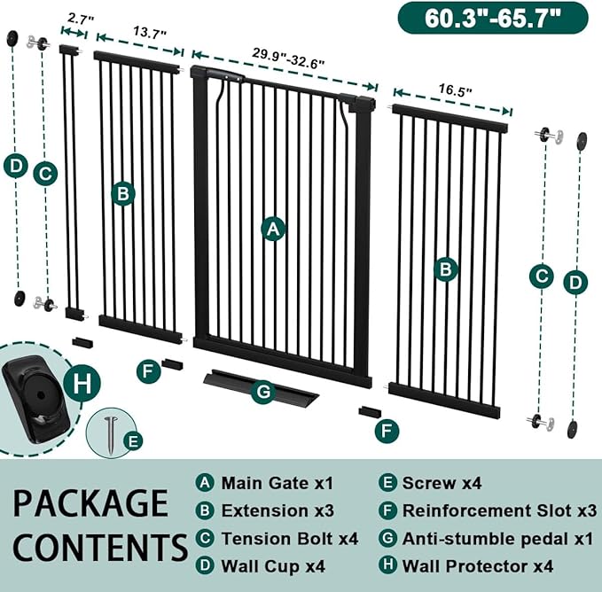 Fairy Baby 40.5" Extra Tall Baby Gate Pressure Mounted, 60.3"-65.7" Extra Wide - Image 2