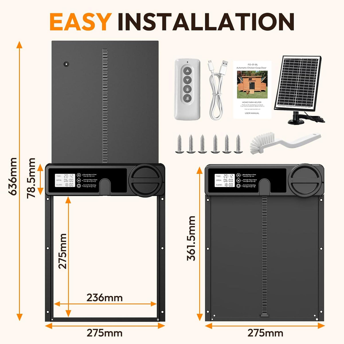 Large Size Automatic Chicken Coop Door Solar Powered - Timer/Manual