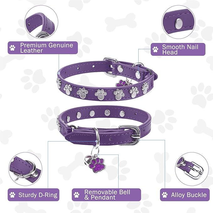 SCENEREAL Cat Collar with Bells, Leather Cat Collars with Paw Studded, - Image 4