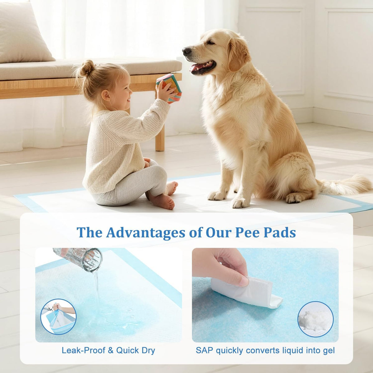 Dog Pee Pads Extra Large 31"x36" 60 Count, Disposable Puppy Training Pads, Super Absorbent Leak-Proof Pads for Dogs, Cats, Rabbits