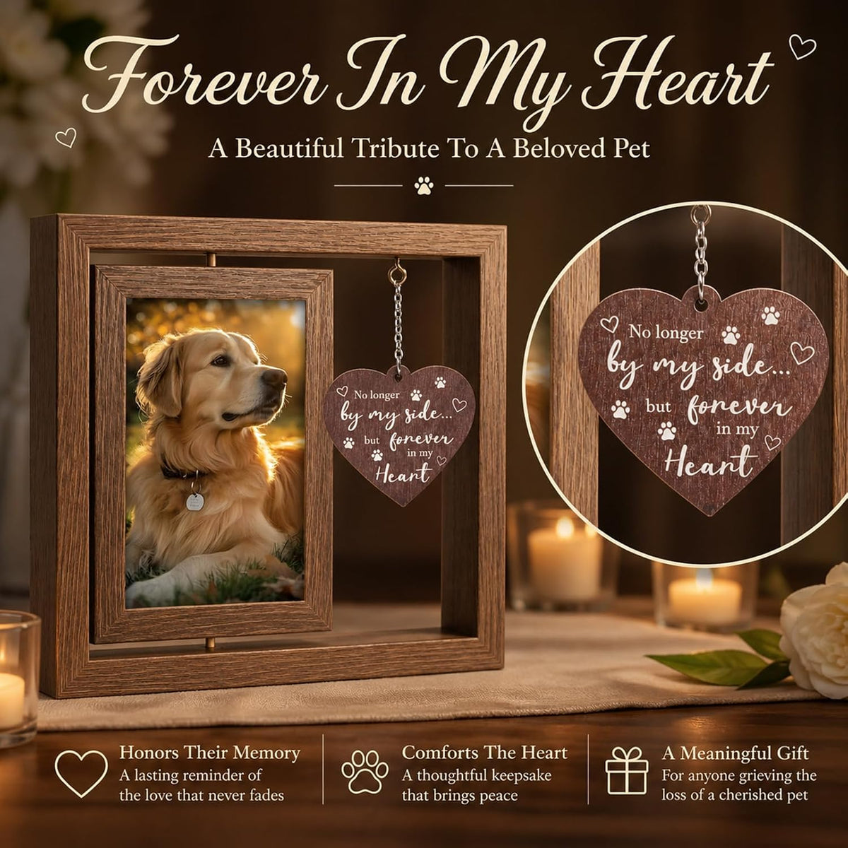 Dog Memorial Gifts for Loss of Dog, Rotating Wooden Picture Frame for 4x6 Photo, Pet Memorial Gifts, Cat Sympathy Bereavement Remembrance Keepsake Gift