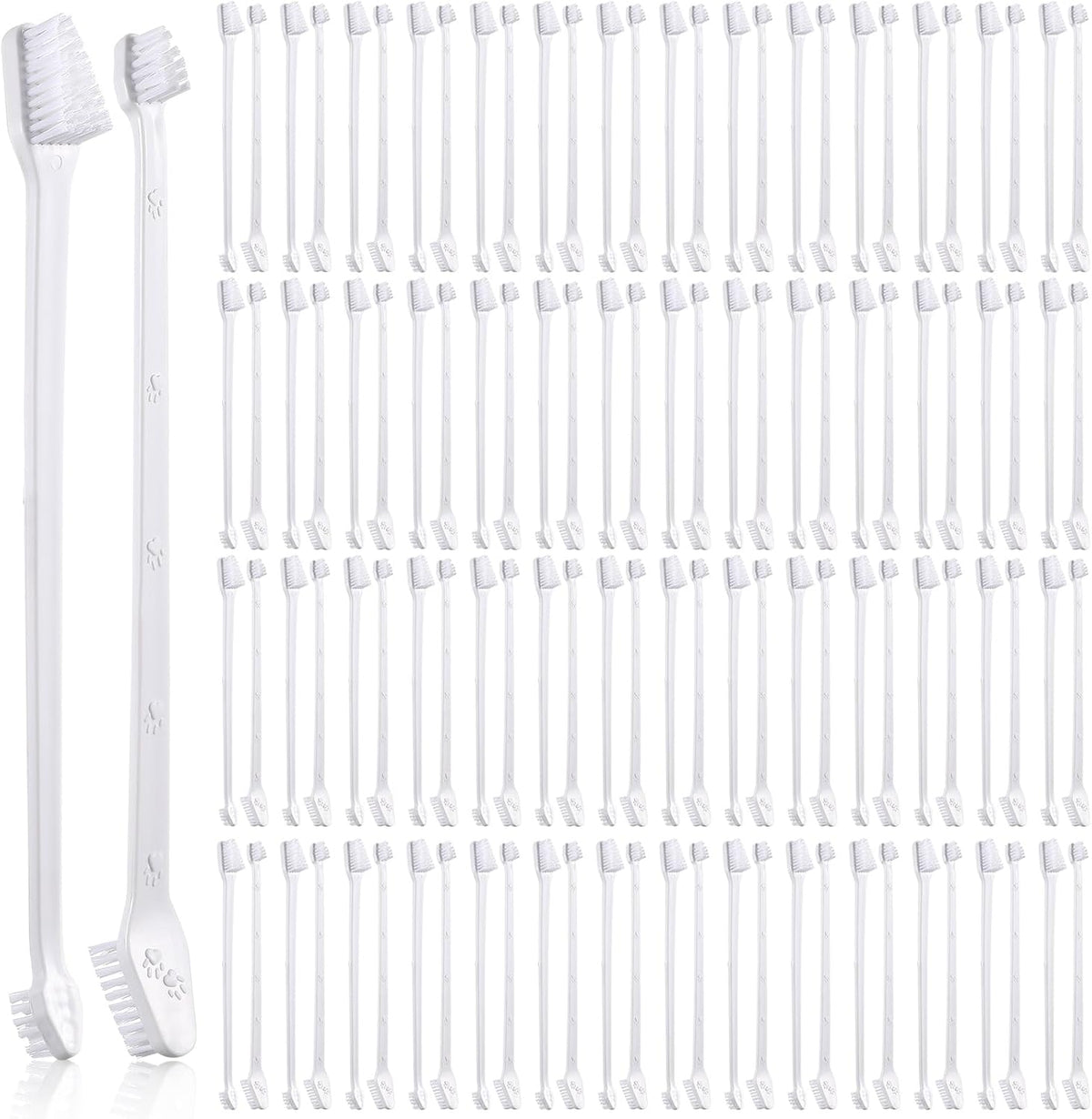 Gerrii 200 Count Dog Toothbrush Double Headed Long Handle Soft, White