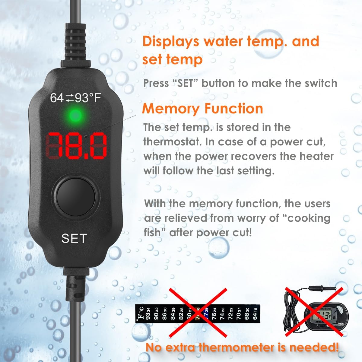 25W Compact Adjustable Aquarium Heater with Dry-Run & Overheat Protection