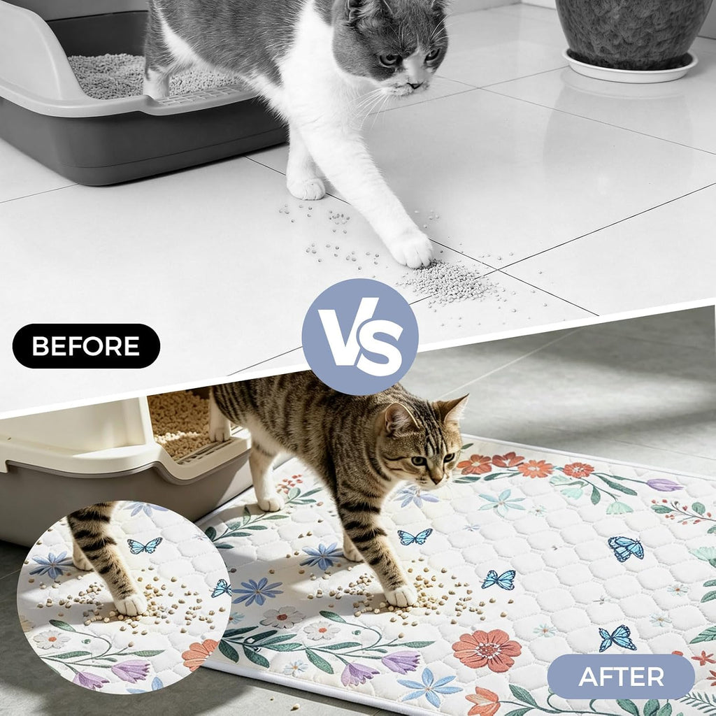 Homimp Cat Litter Mat, Litter Trapping Mat 2 Pack, Contains Mess from Box, Protects Floors,Urine Waterproof,Non-slip,Less Waste Cat Litter Box Mat,Soft on Kitty’s Paws,Washable,Absorbent,White 18"X28"