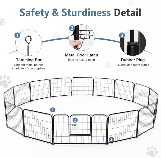 DUMOS Dog Playpen Indoor, Metal 24 Inch 16 Panels Foldable Pet Fence - Image 7