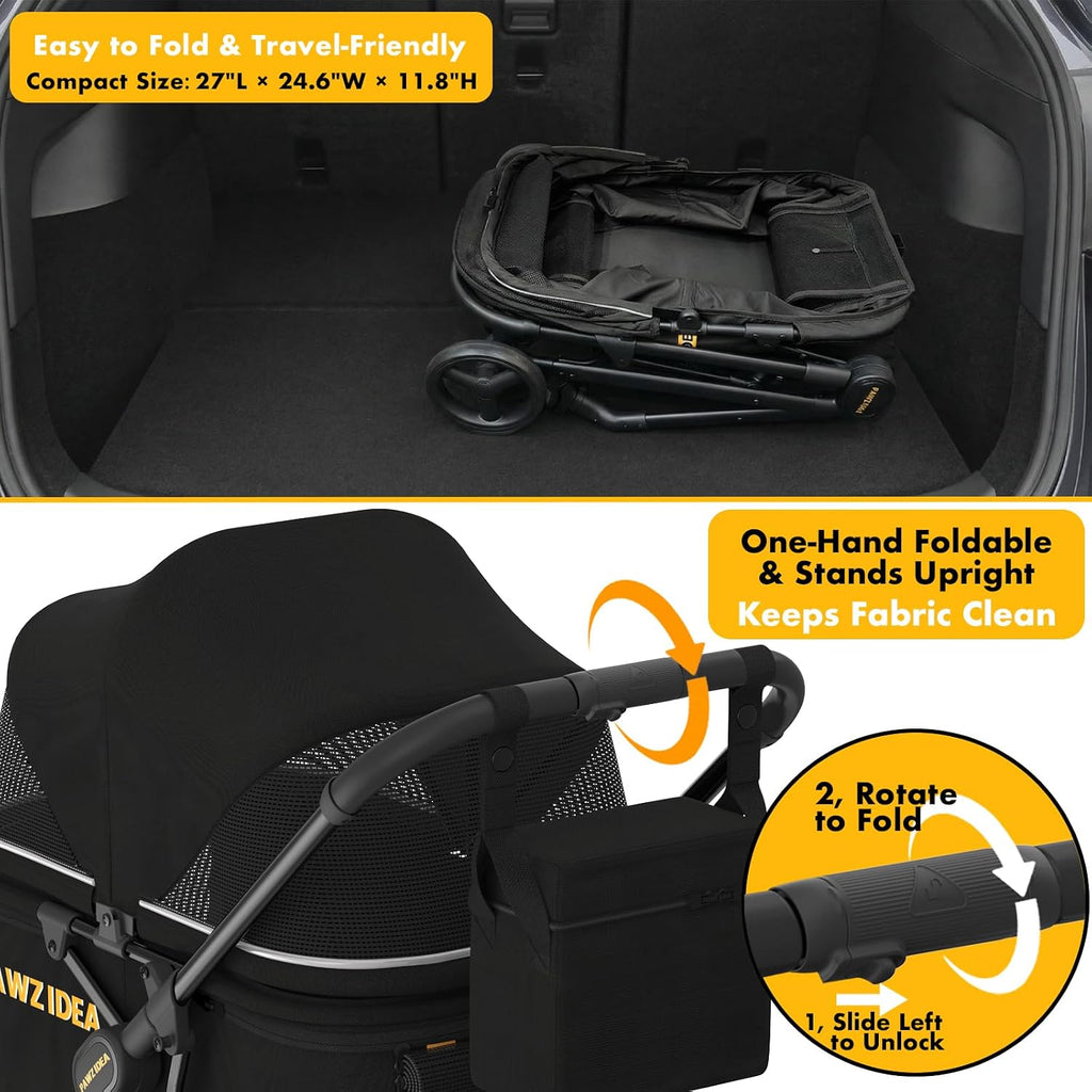 PAWZIDEA Pet Stroller for Medium to Large Dogs, One-Hand Foldable,Low-Entry