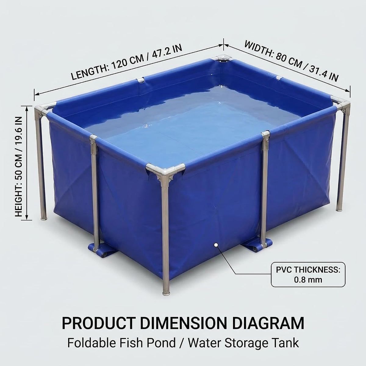 128 Gal Canvas Fish Pond, Above Ground Koi Fish Tank with Steel Frame