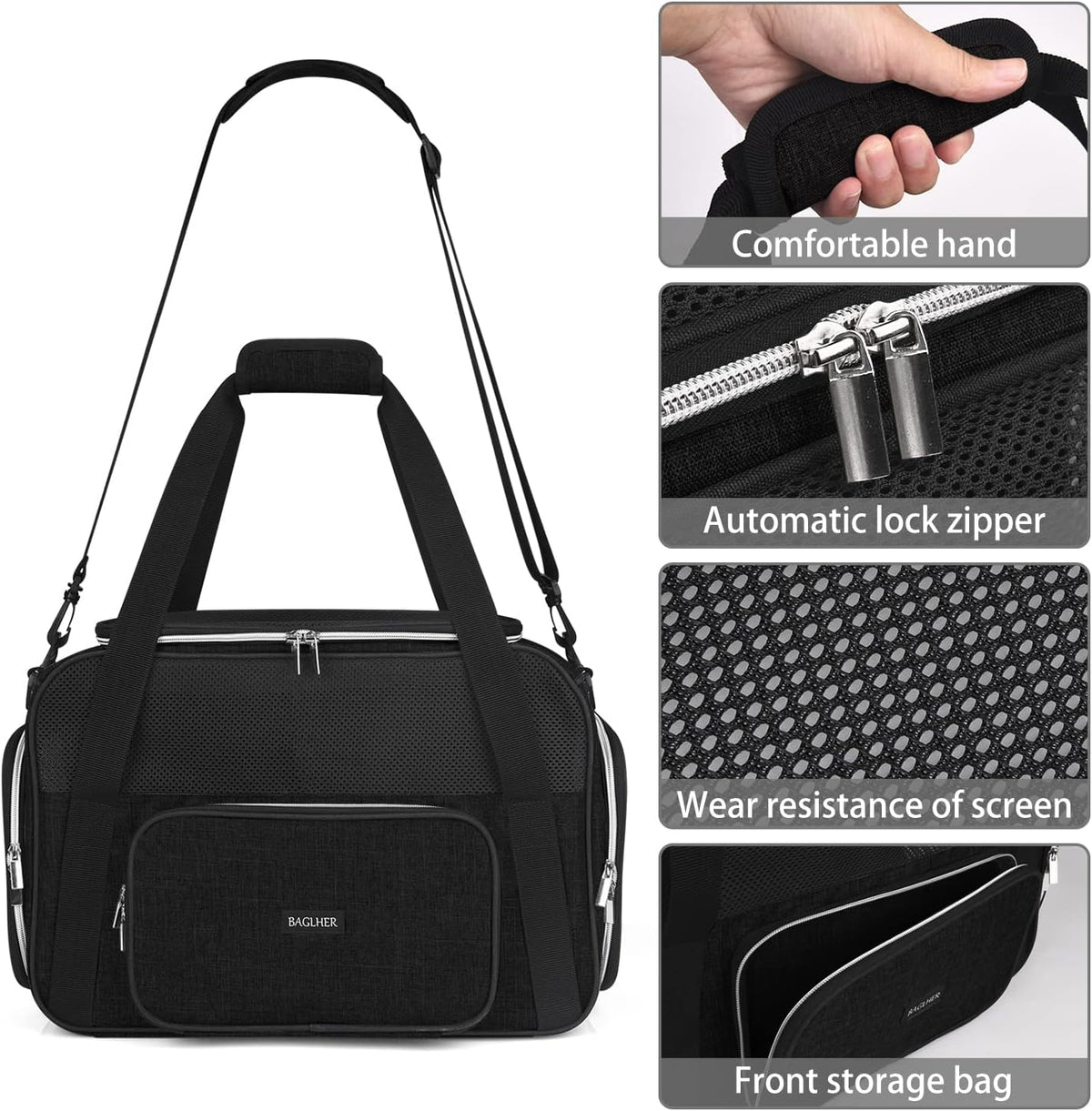 BAGLHER Pet Carrier for Cats & Small Dogs, Soft Sided Airline Approved Travel Carrier, Collapsible