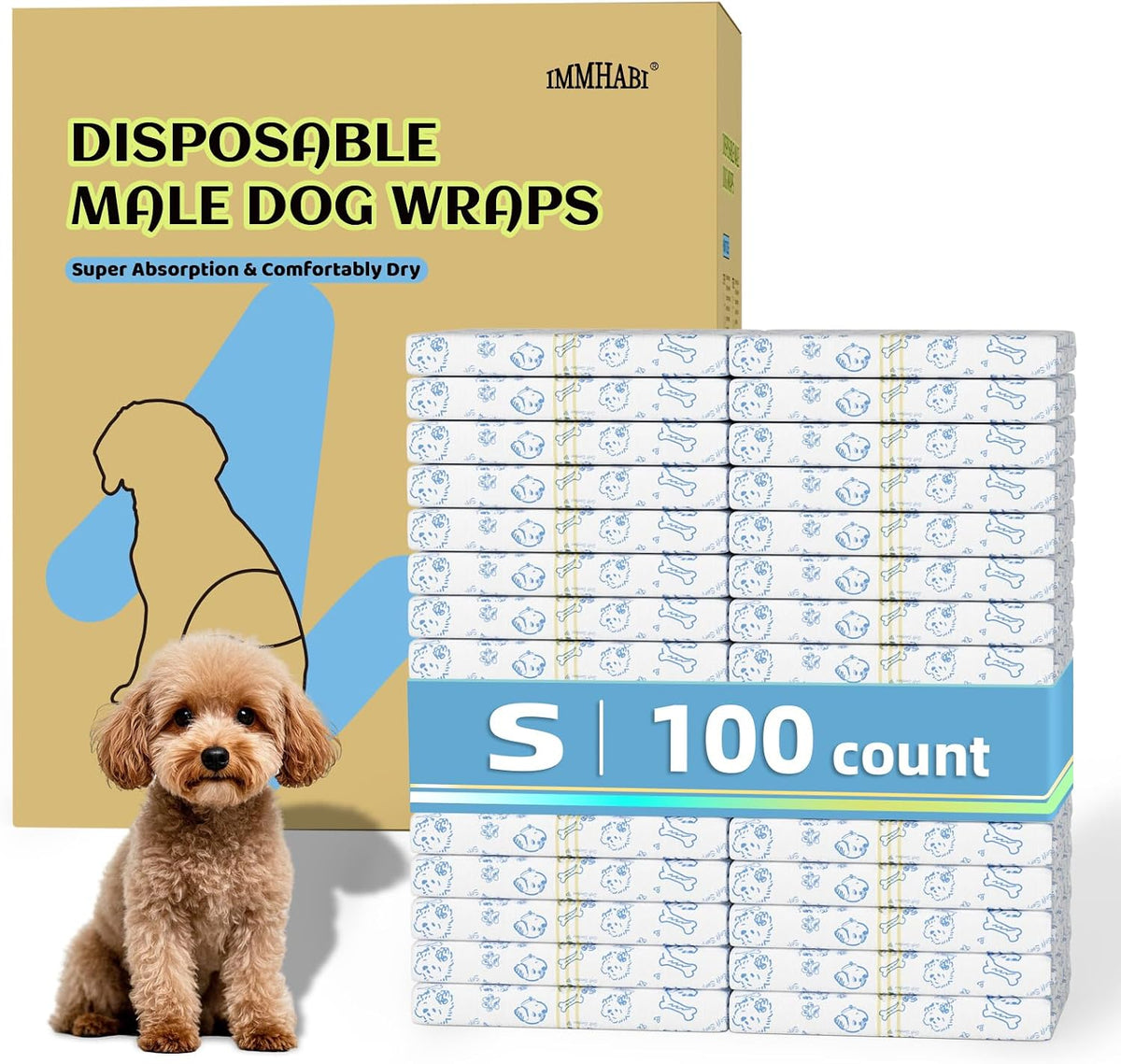 Male Dog Diapers Disposable, Xs, Male Dog Wraps with Wetness Indicator