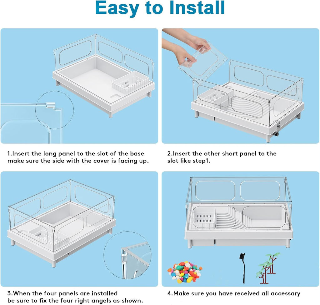 Small Turtle Tank for Baby Turtles with Basking Platform and Bottom Drain