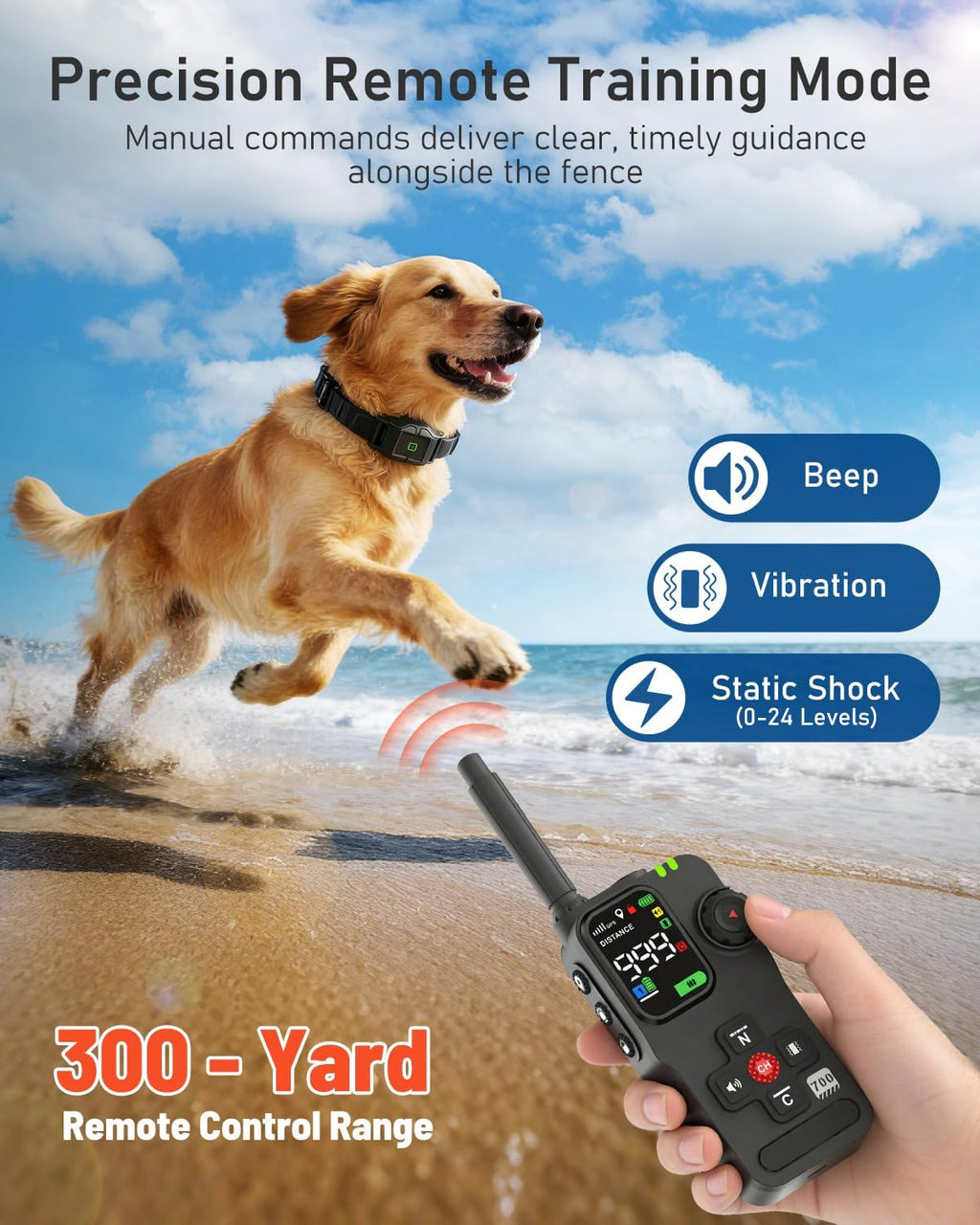 GPS Wireless Dog Fence with Remote Training, 25–999 Yards Range, 18+ lbs