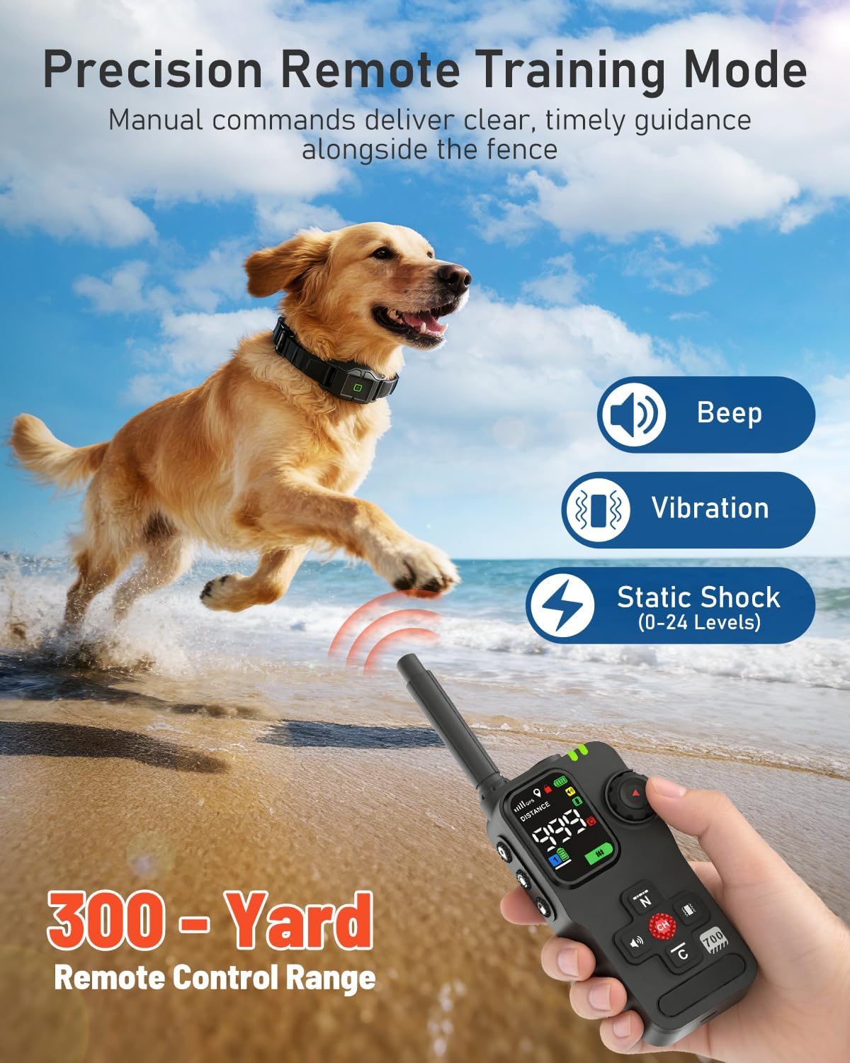 GPS Wireless Dog Fence with Remote Training, 25–999 Yards Range, 18+ lbs