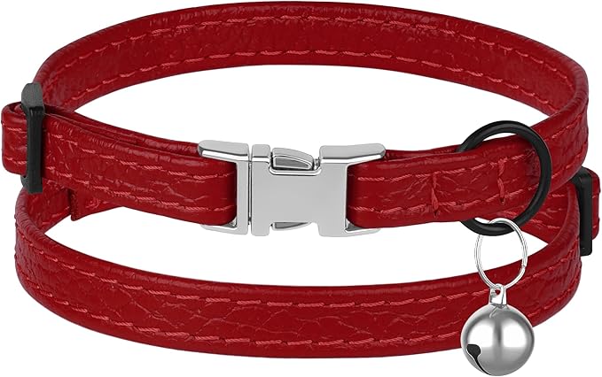Leather Cat Collar with Buckle and Removable Bell - Image 2