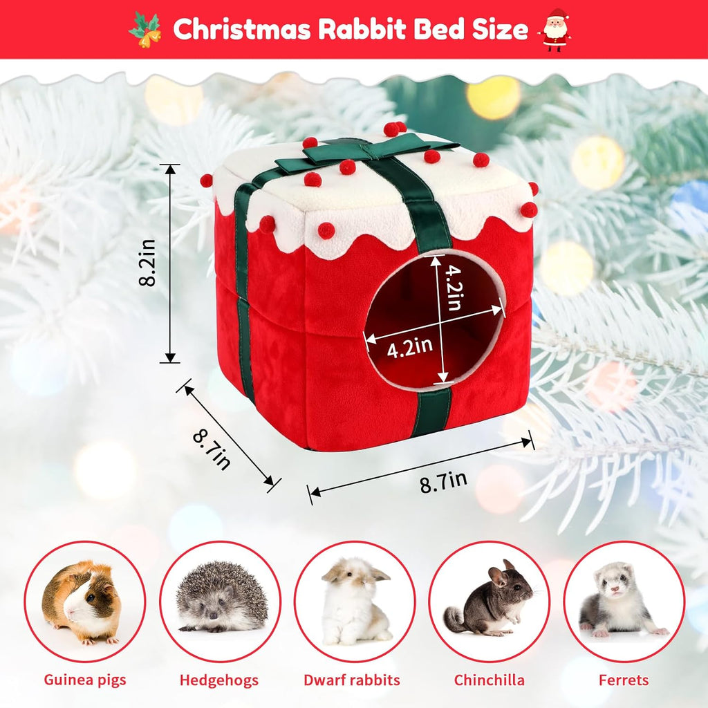 BWOGUE Christmas Guinea Pig Hideout, Warm Winter Cave Bed, Small Animal Hut