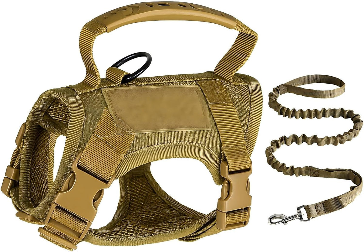 Tactical Cat Harness and Leash Set, Khaki with 2 Embroidered Patches, Escape Proof, Adjustable for Cats, Includes Retractable Leash and Control Handle